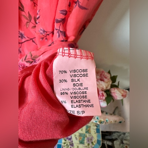 Italy 🇮🇹 Silk Pink Floral Vibrant Orange and Pink Tiered Maxi Sundress S M L - Picture 10 of 11